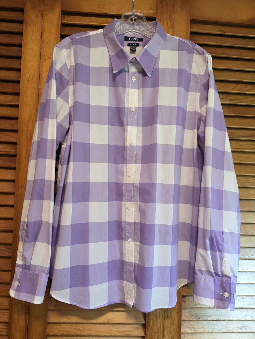 Chaps Ralph Lauren Women XL Purple White Gingham Check Shirt Contrast Stripes
